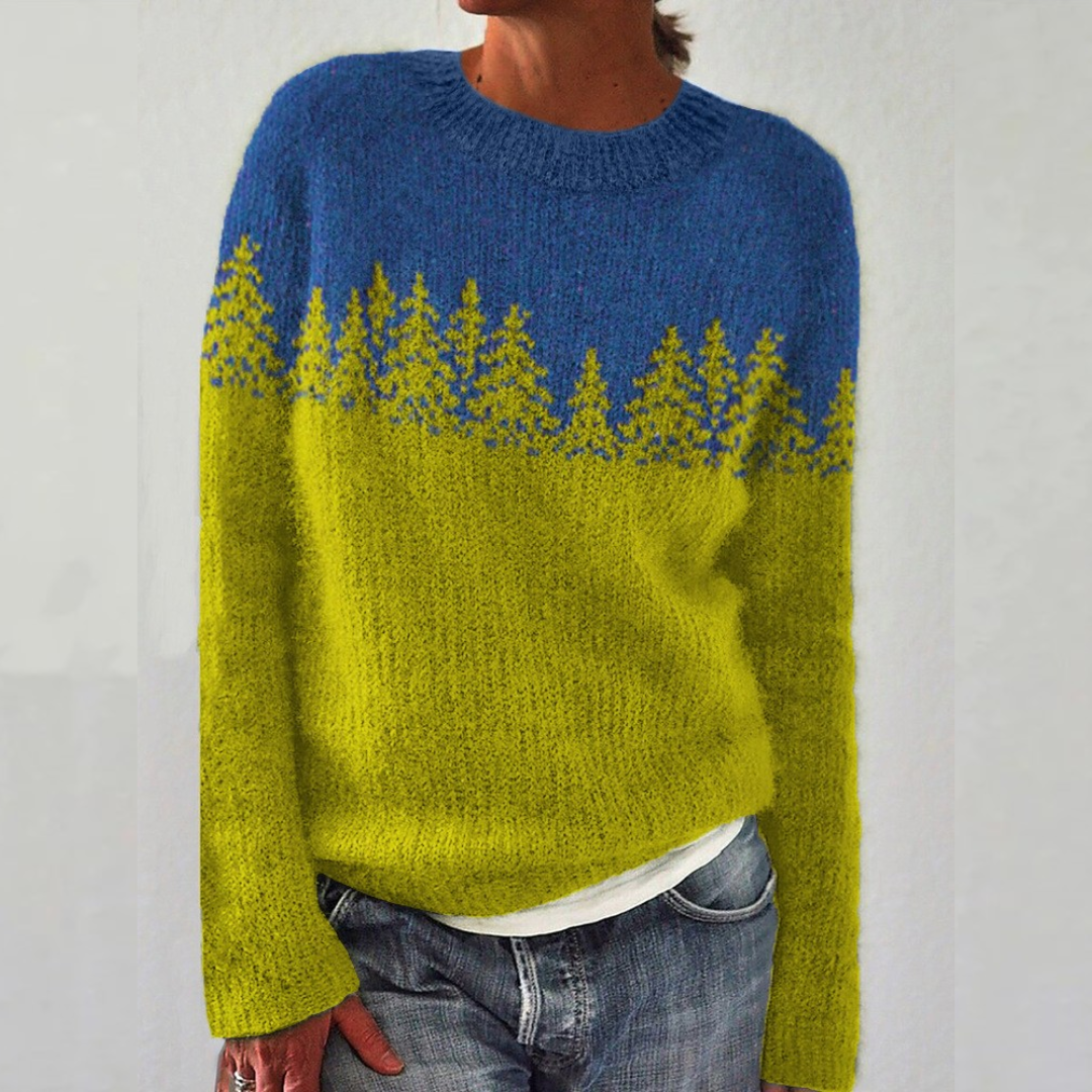 Ellen | Blue and Yellow Forest Colour-Block Sweater