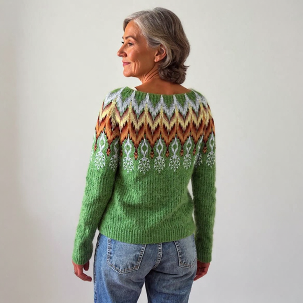 Emily | Green Chevron Yoke Sweater