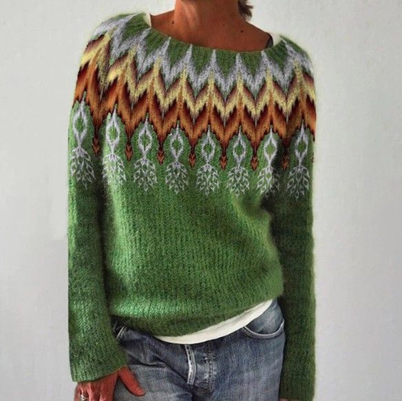 Emily | Green Chevron Yoke Sweater