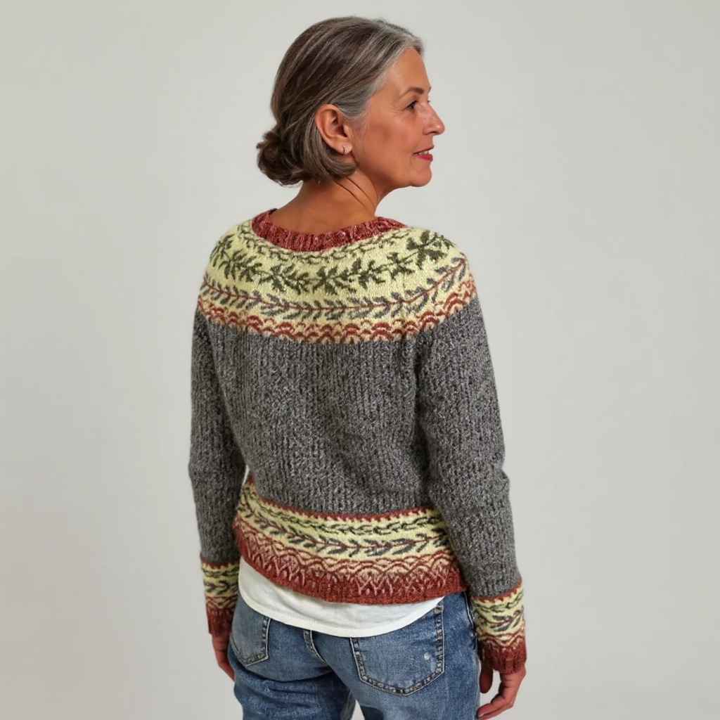 Frances | Grey Leaf Pattern Yoke Sweater