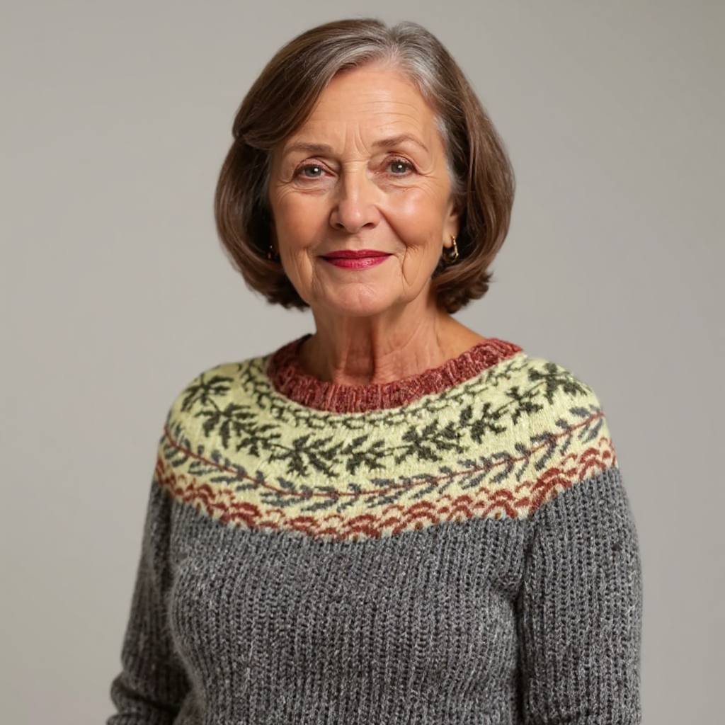 Frances | Grey Leaf Pattern Yoke Sweater
