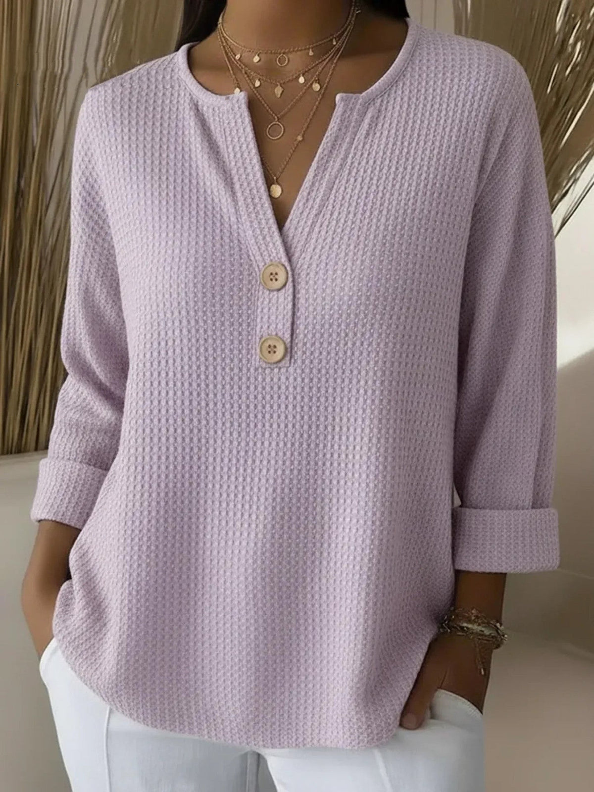 Alice | Waffle Knit Henley Top