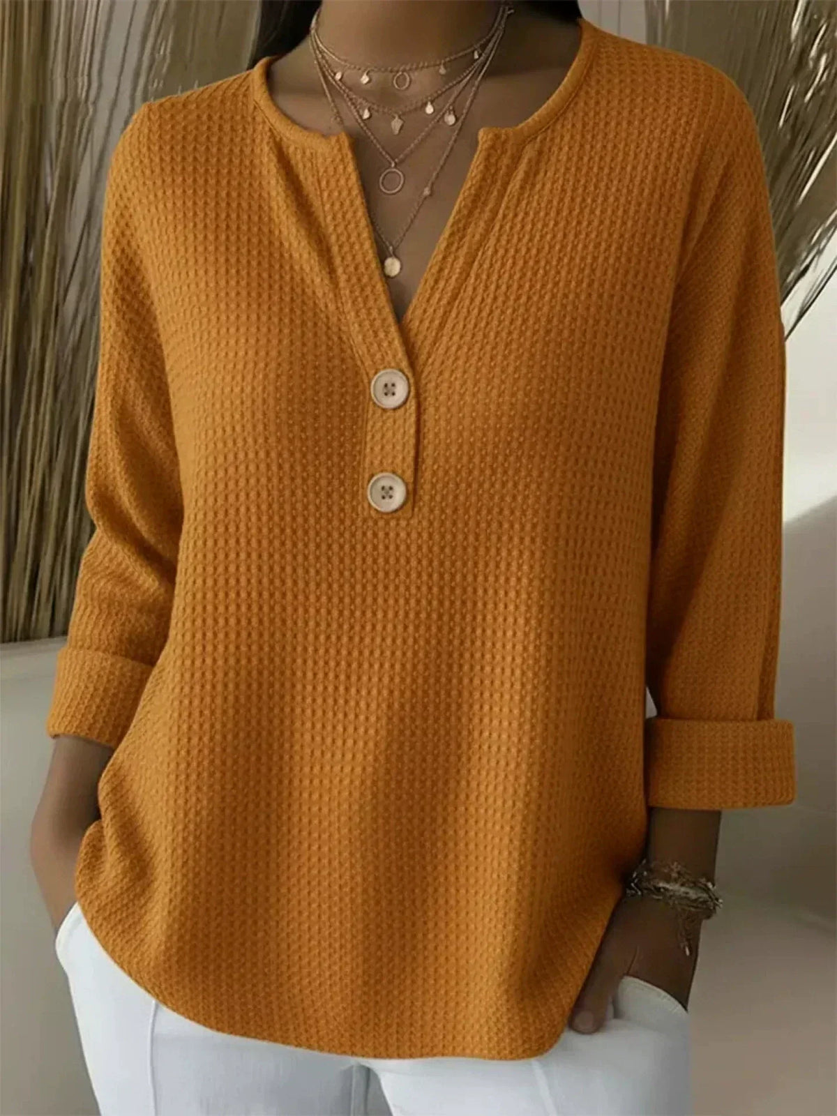 Alice | Waffle Knit Henley Top