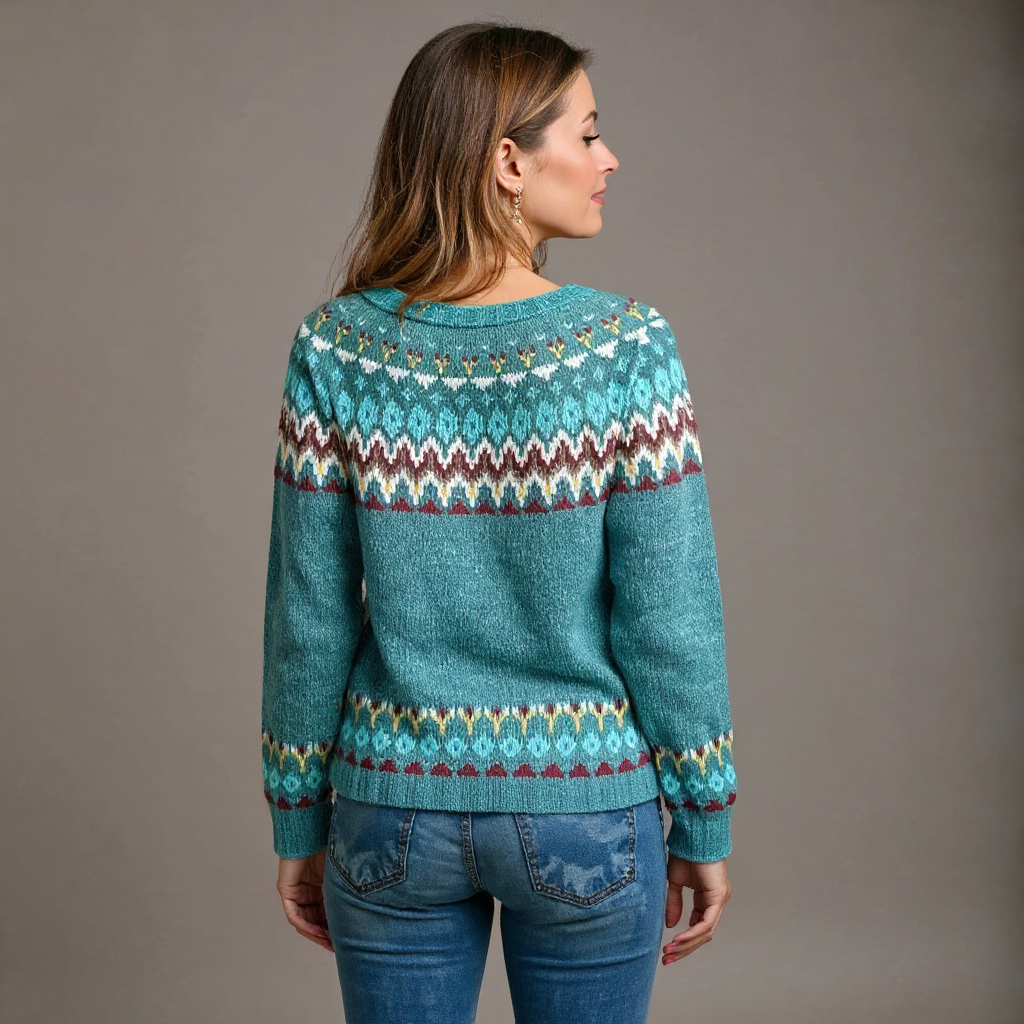 Gloria | Teal Zigzag Yoke Sweater