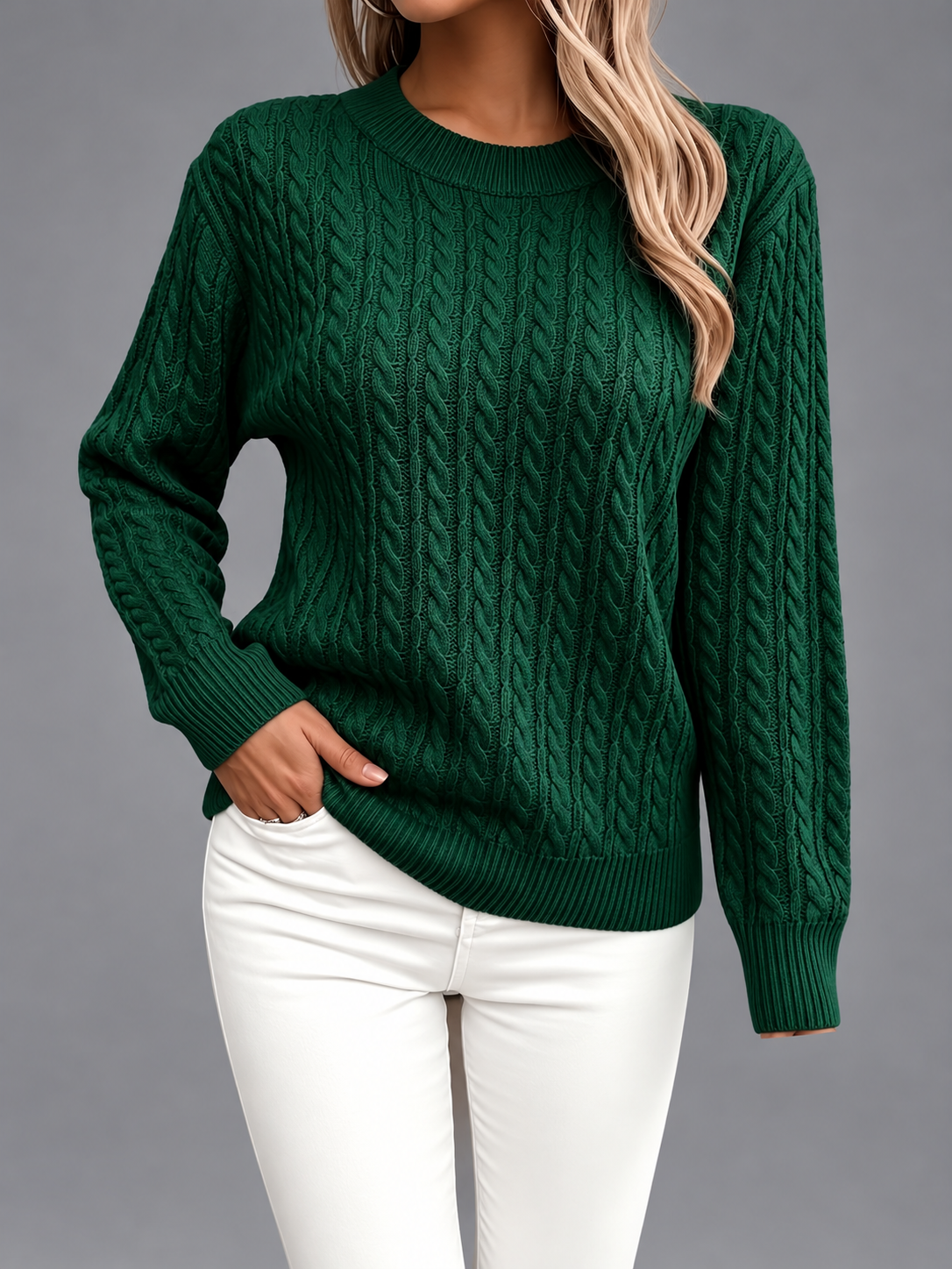 Lynn | Cable Knit Crew Neck Sweater