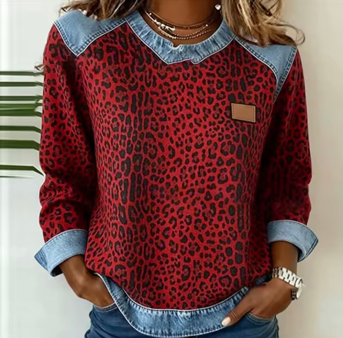 Doreen | Animal Print Contrast-Trim Sweater