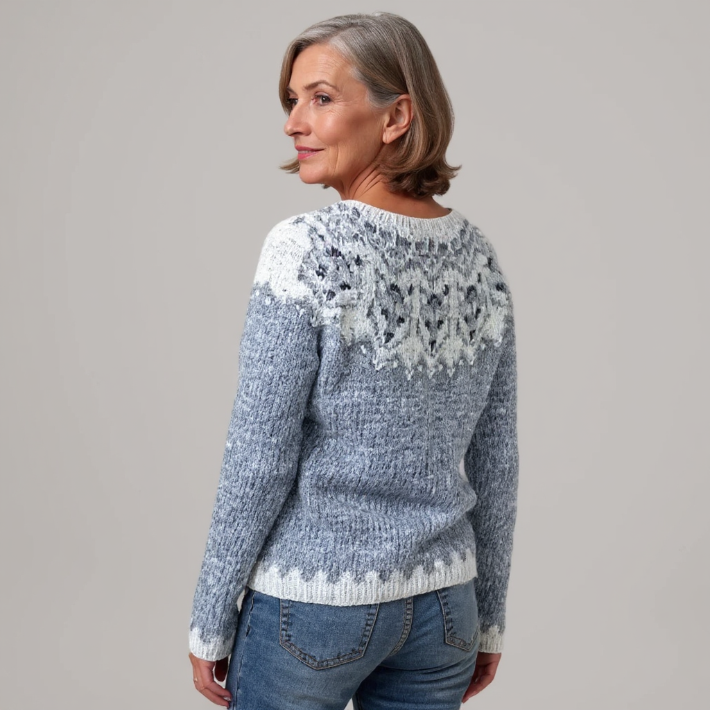 Jamie | Blue Grey Snowflake Yoke Sweater