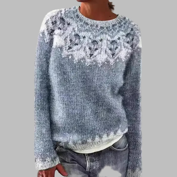 Jamie | Blue Grey Snowflake Yoke Sweater