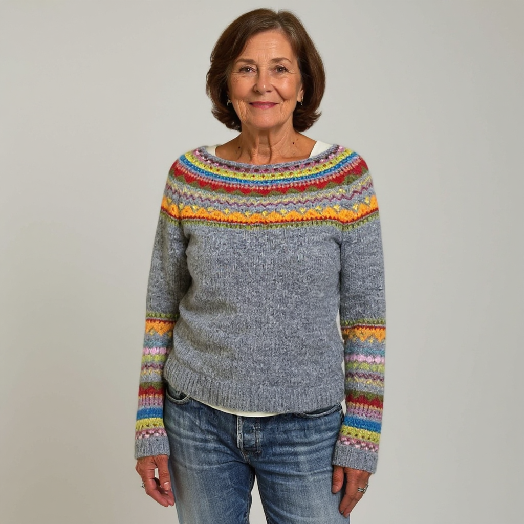 Joanna | Grey Rainbow Yoke Sweater
