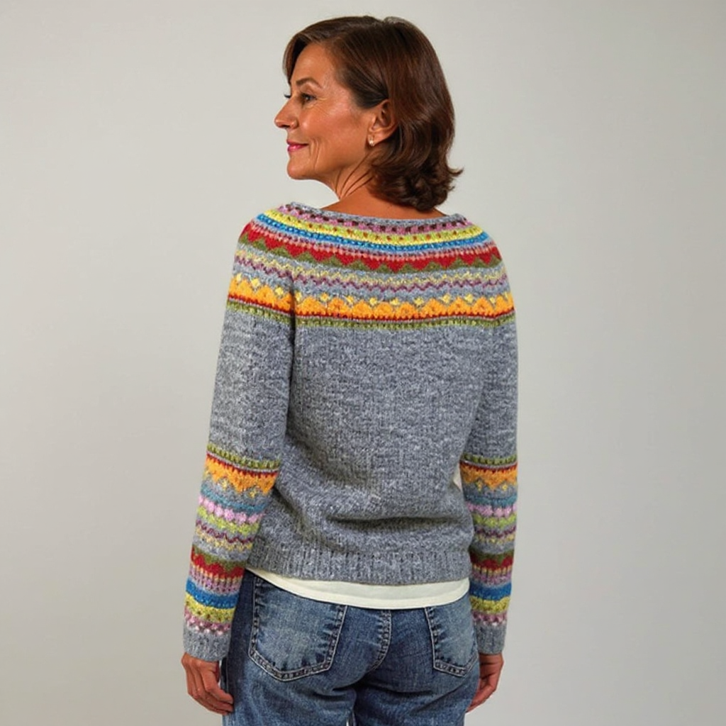 Joanna | Grey Rainbow Yoke Sweater