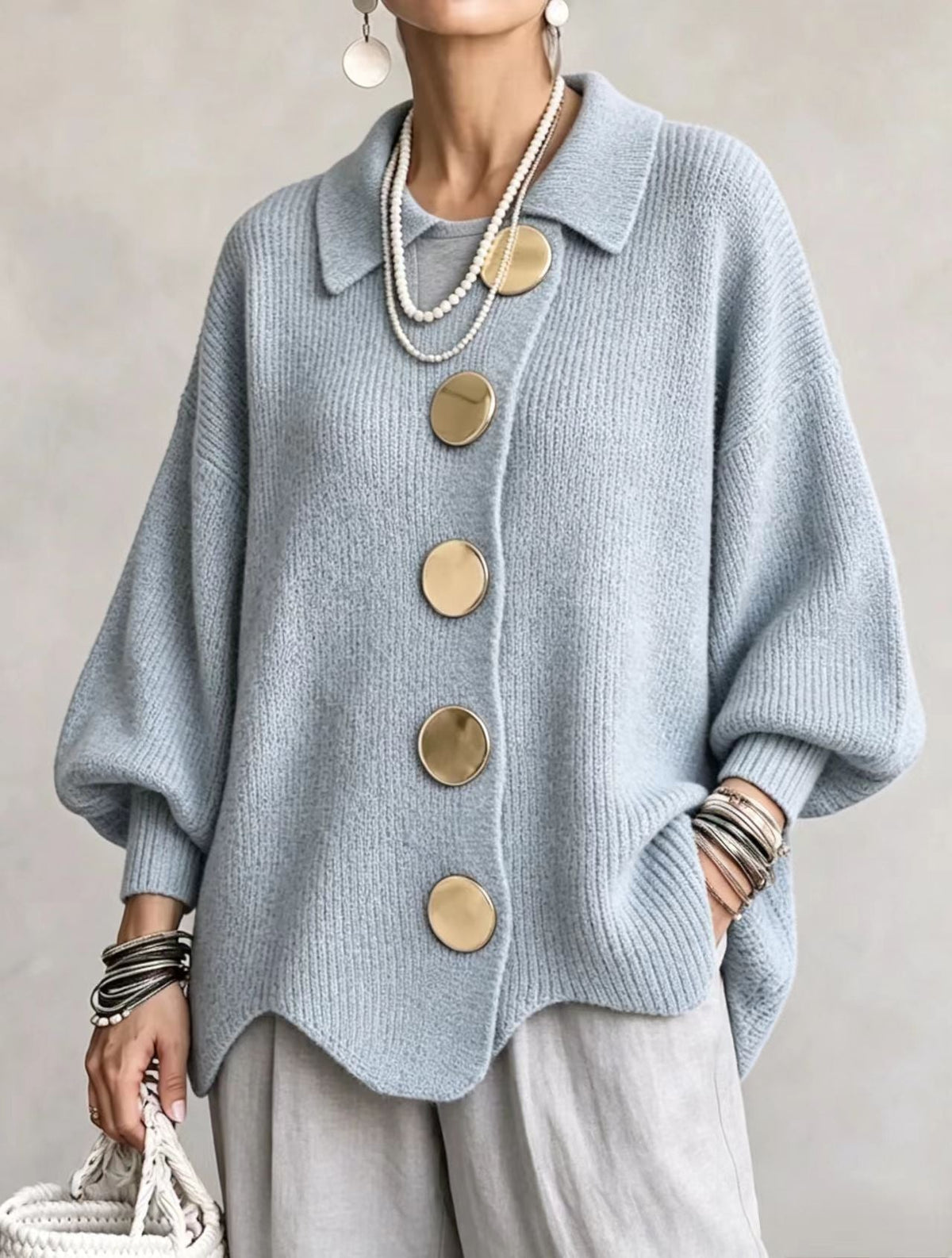Nell | Oversized Cardigan with Large Gold Buttons