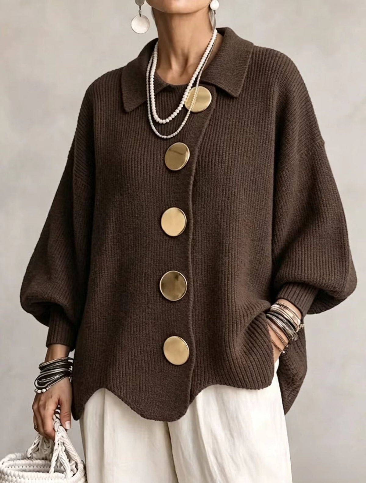 Nell | Oversized Cardigan with Large Gold Buttons