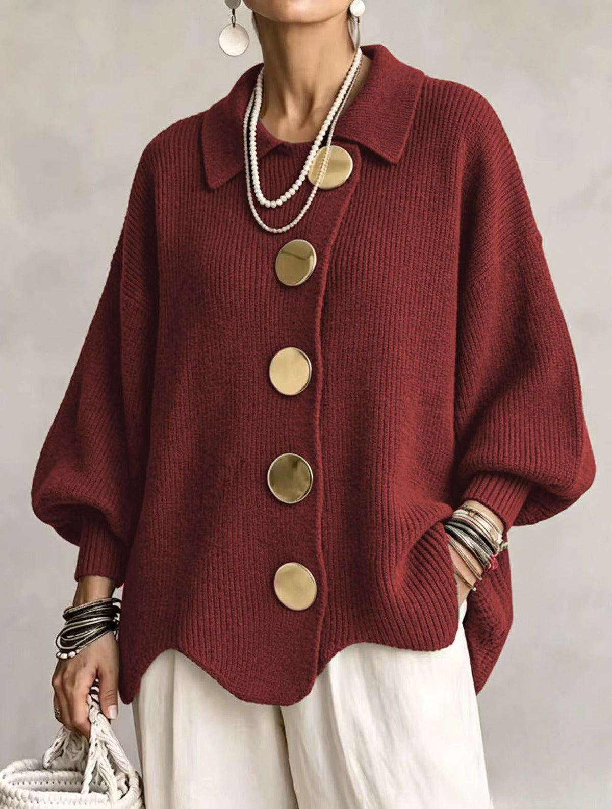 Nell | Oversized Cardigan with Large Gold Buttons