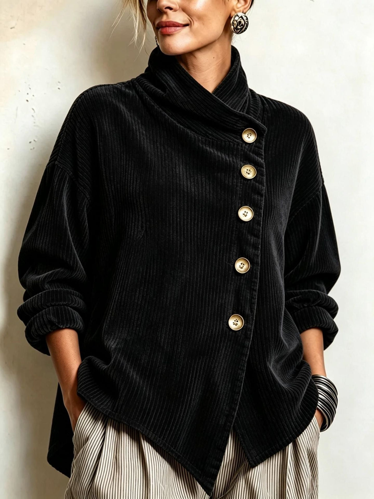 Anthea | Button-Detail Corduroy Sweater