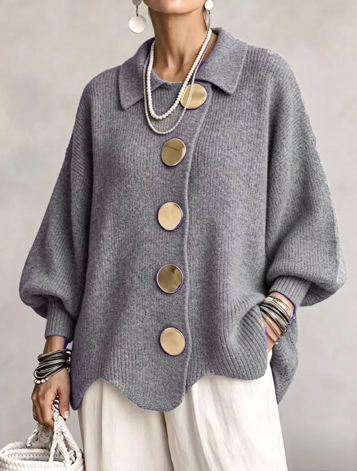Nell | Oversized Cardigan with Large Gold Buttons
