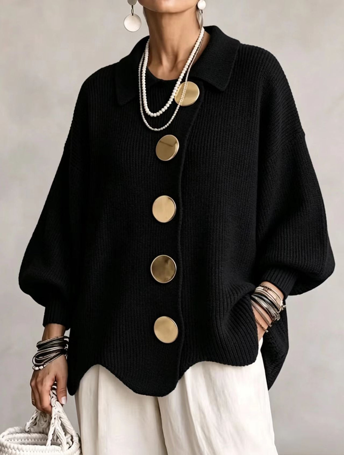 Nell | Oversized Cardigan with Large Gold Buttons