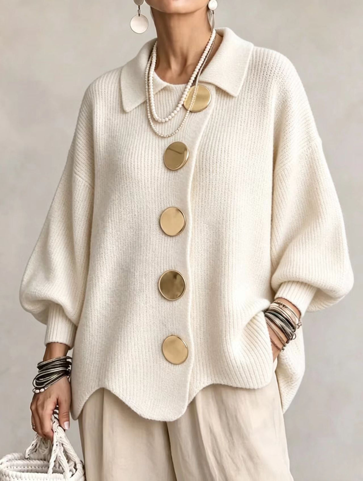 Nell | Oversized Cardigan with Large Gold Buttons