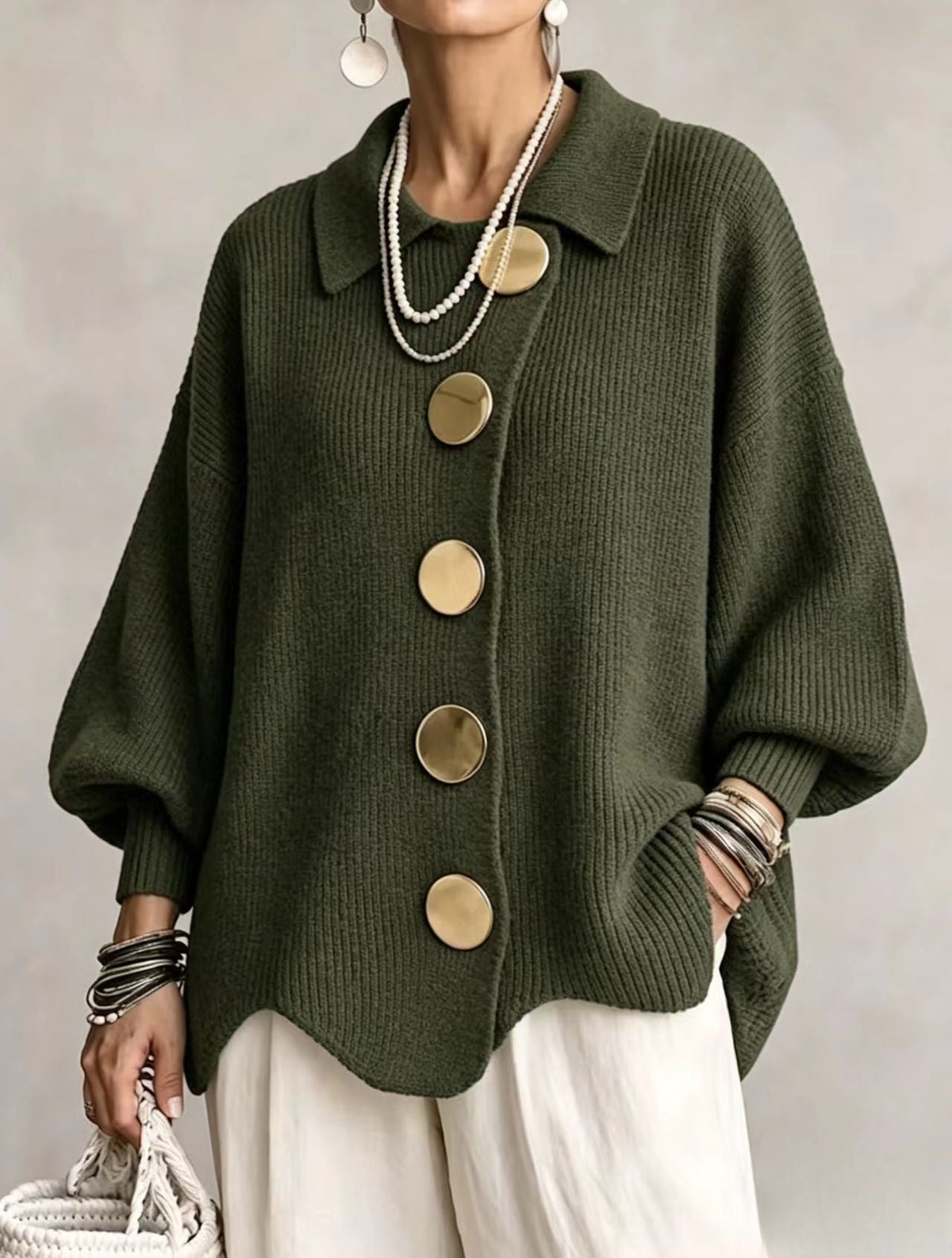 Nell | Oversized Cardigan with Large Gold Buttons