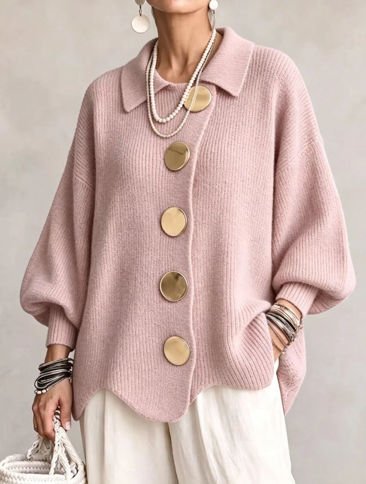 Nell | Oversized Cardigan with Large Gold Buttons