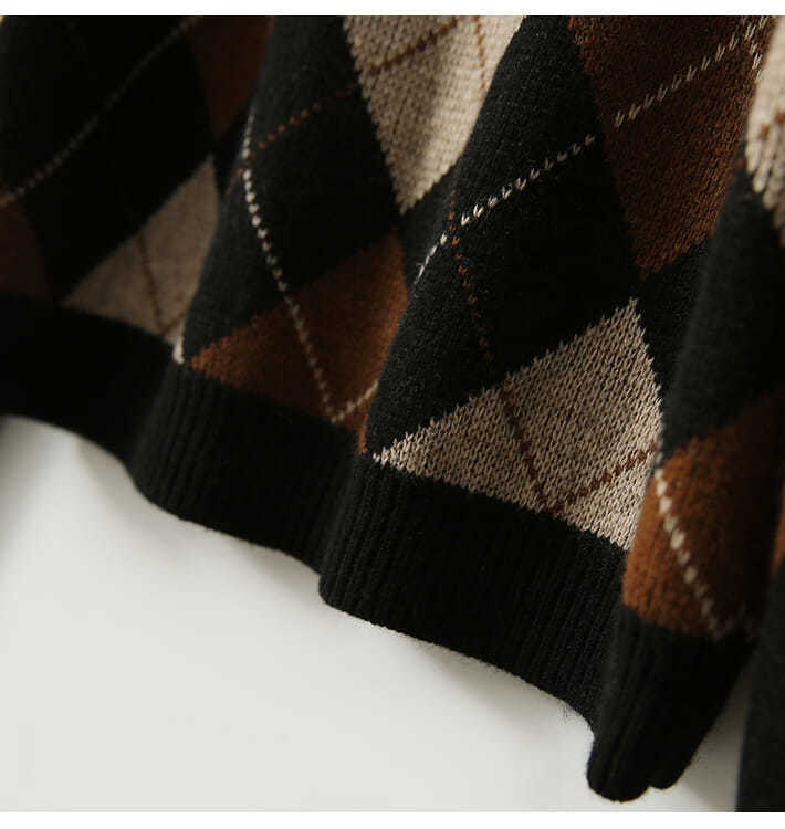Pearl | Brown Argyle Knit Sweater