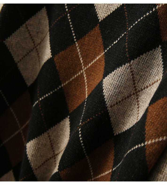 Pearl | Brown Argyle Knit Sweater