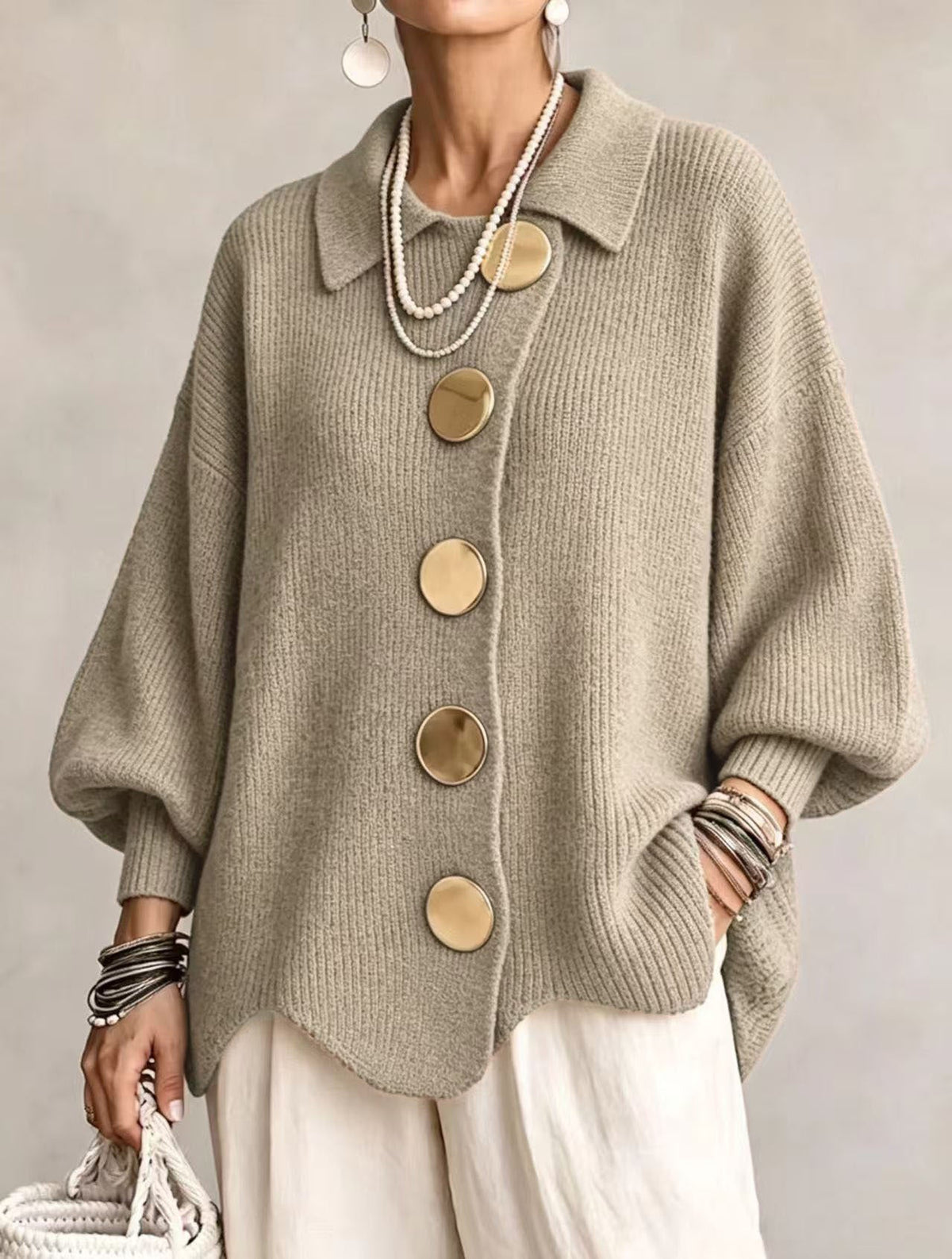 Nell | Oversized Cardigan with Large Gold Buttons