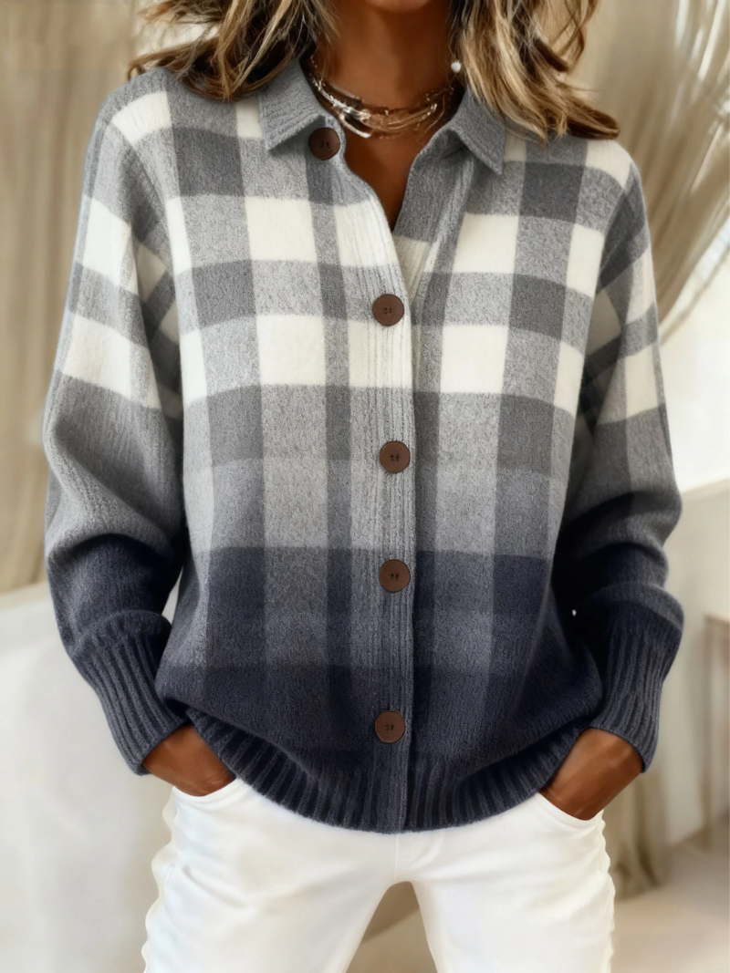 Dinah | Grey Ombre Plaid Button Cardigan