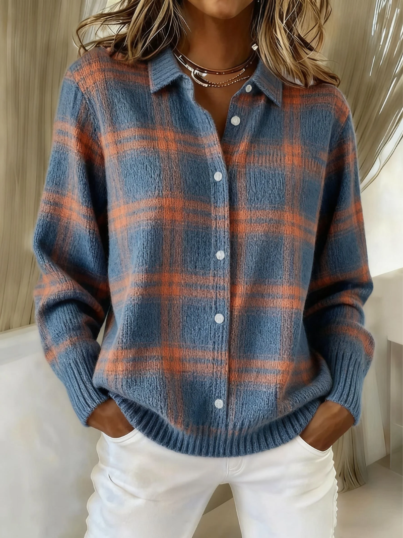 Orla | Warm Blue Check Cardigan