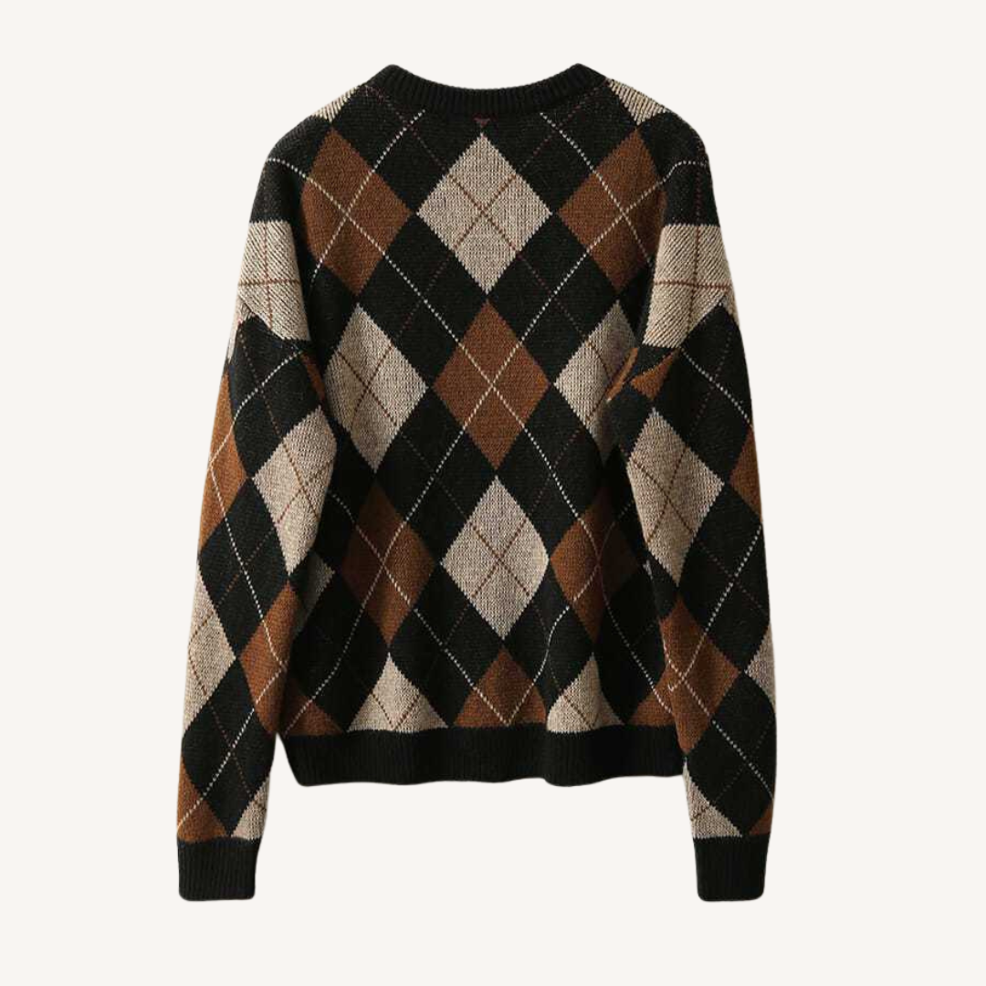 Pearl | Brown Argyle Knit Sweater