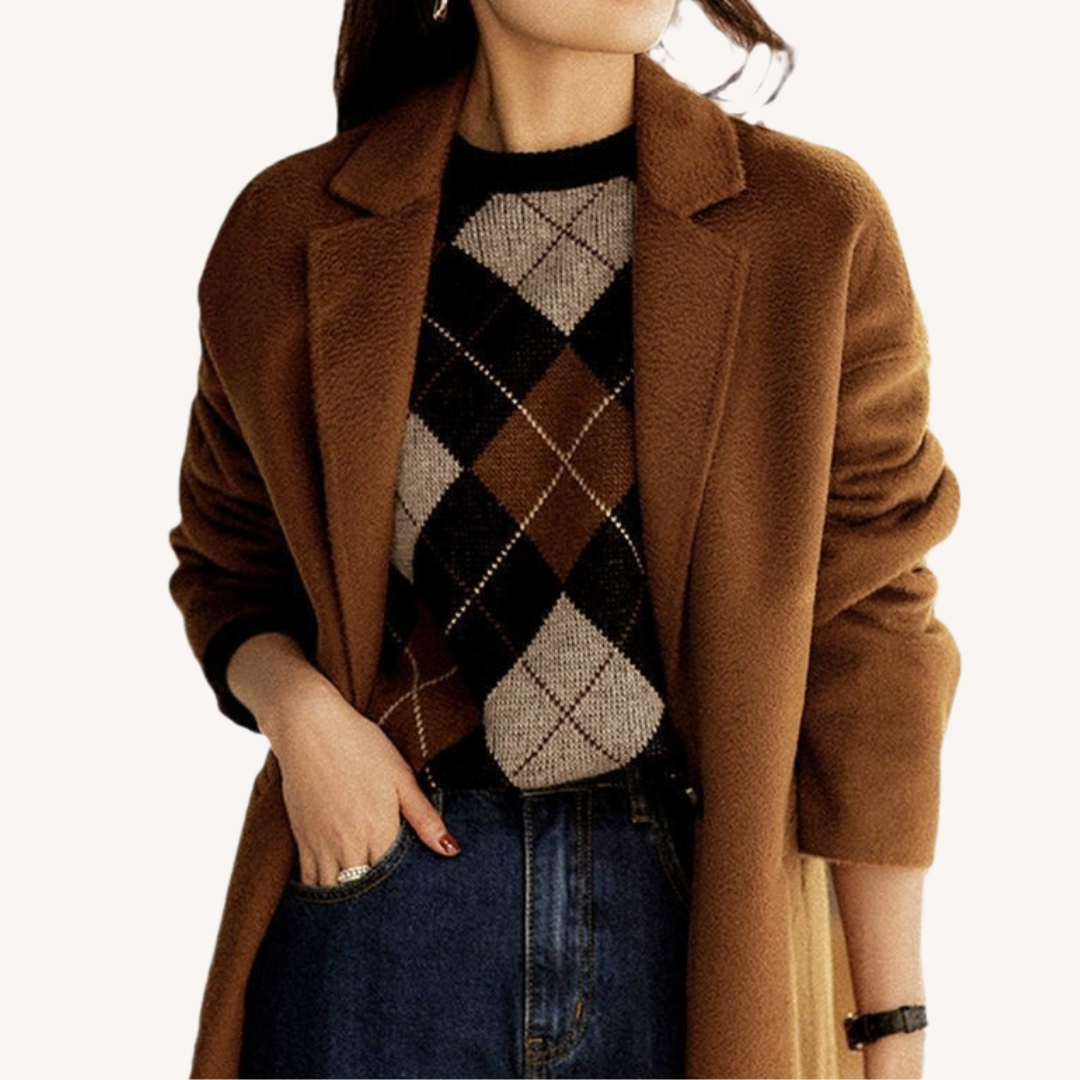 Pearl | Brown Argyle Knit Sweater