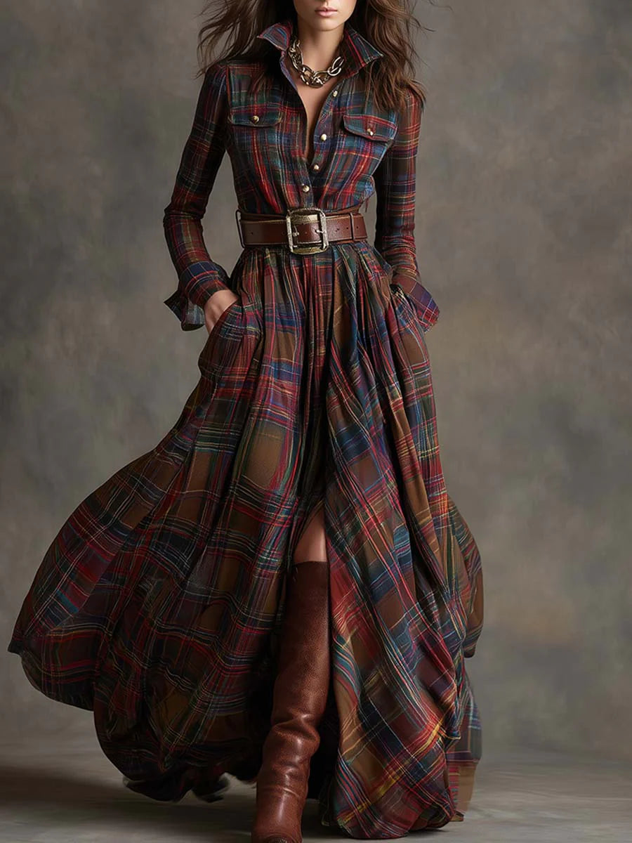 Fiona | Long Check Dress with Belt