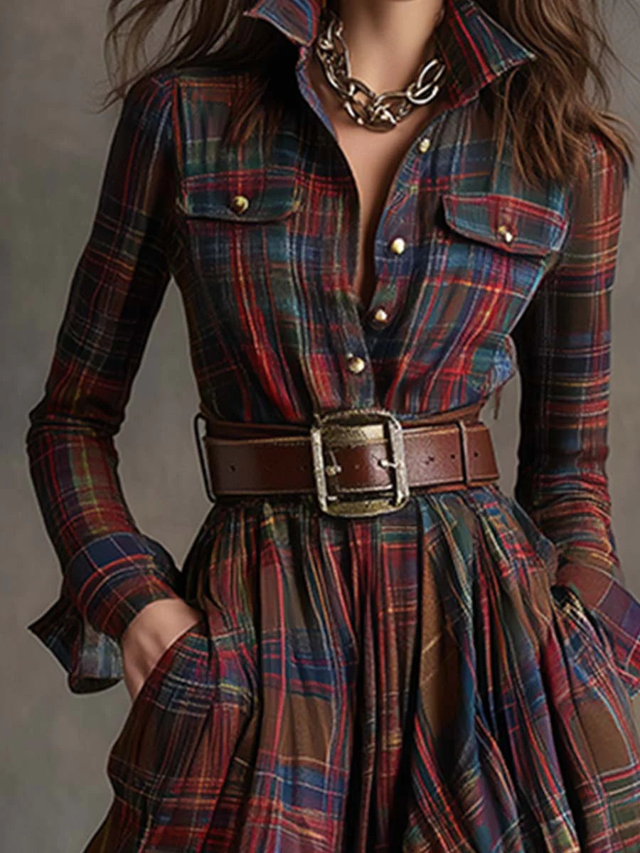 Fiona | Long Check Dress with Belt
