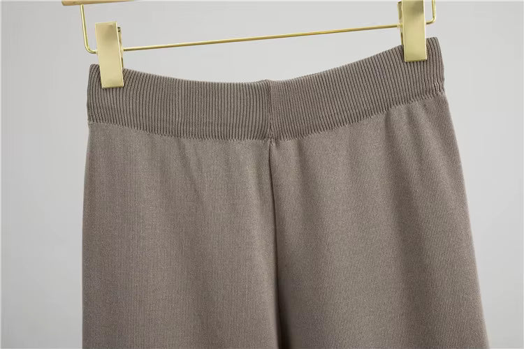 Hilary | Three-Piece Knit Set with Wide-Leg Trousers and Long Cardigan