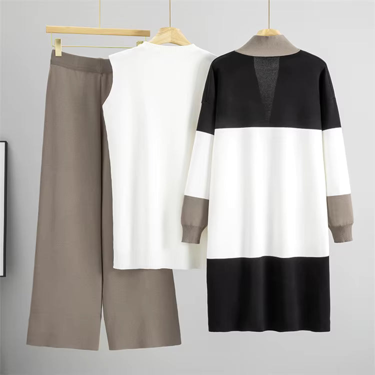 Hilary | Three-Piece Knit Set with Wide-Leg Trousers and Long Cardigan