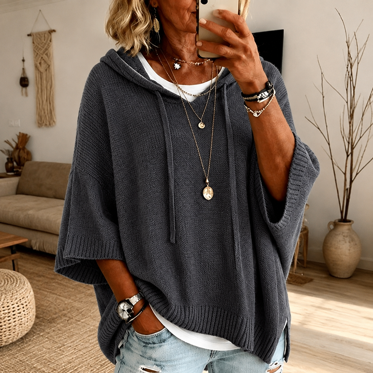 Camilla | Charcoal Poncho Sweater