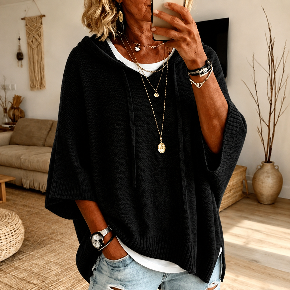 Sophie | Black Poncho Sweater