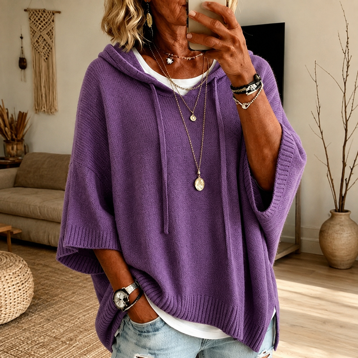 Eliza | Purple Poncho Sweater