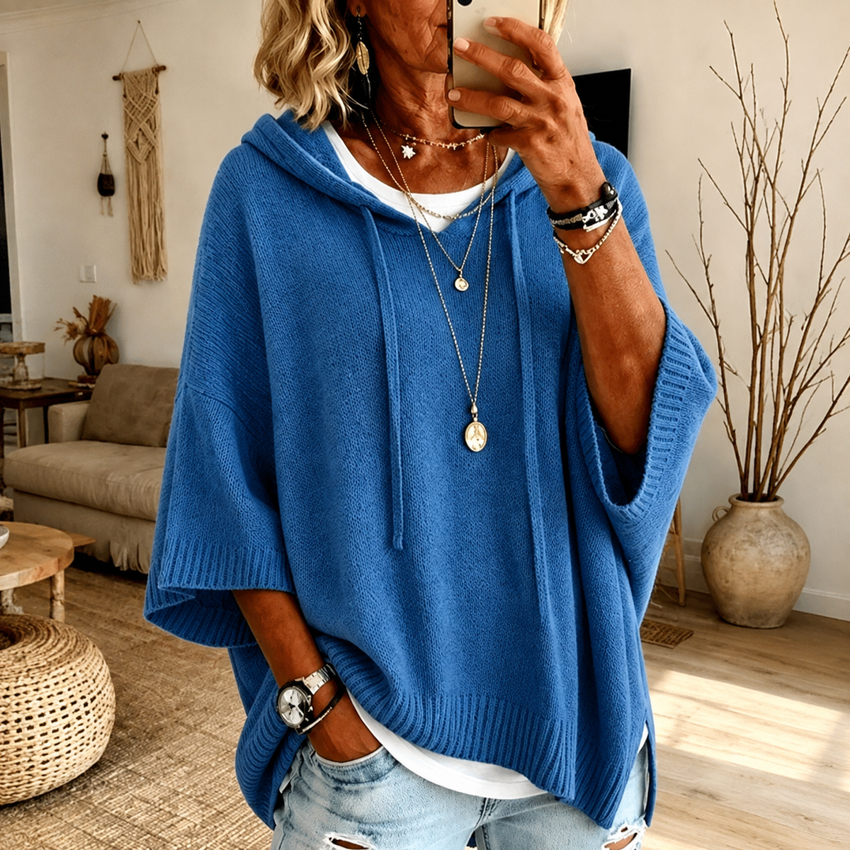 Amelia | Blue Poncho Sweater