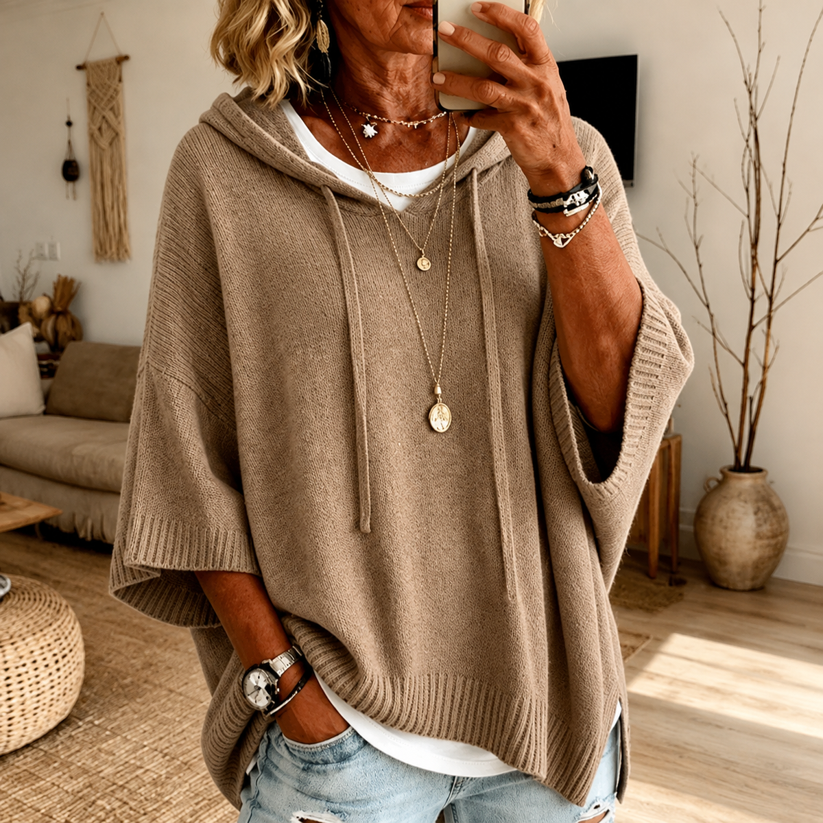 Maisie | Taupe Poncho Sweater