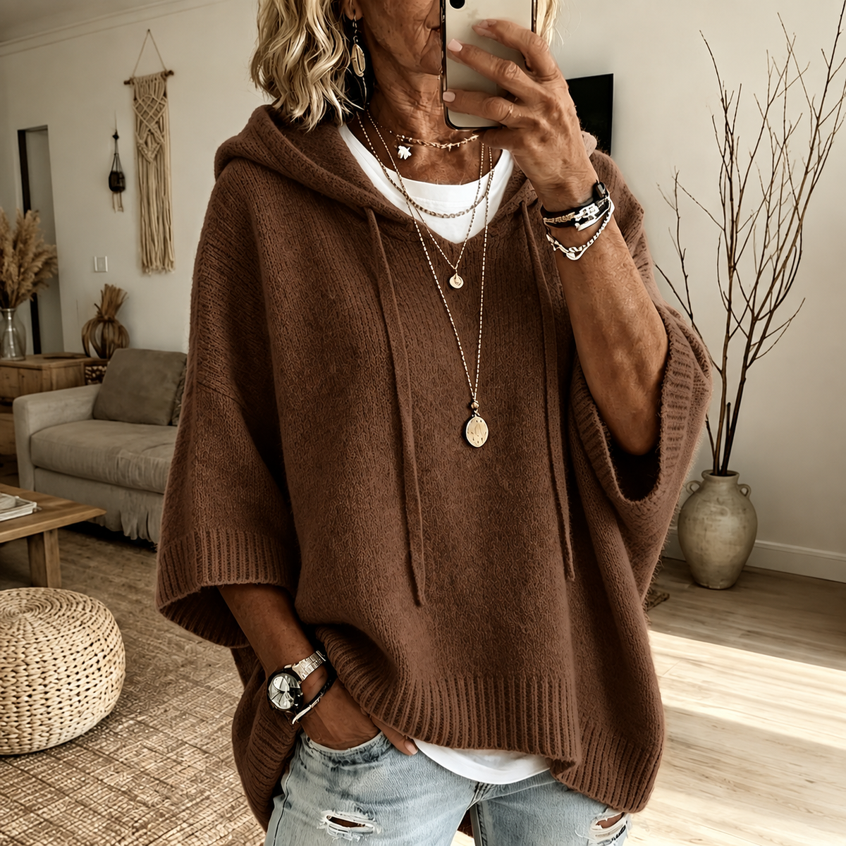 Louise | Brown Poncho Sweater