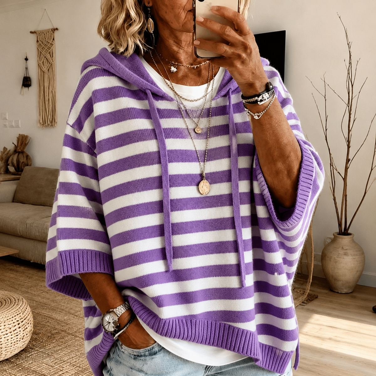 Annabel | Purple Striped Poncho Sweater