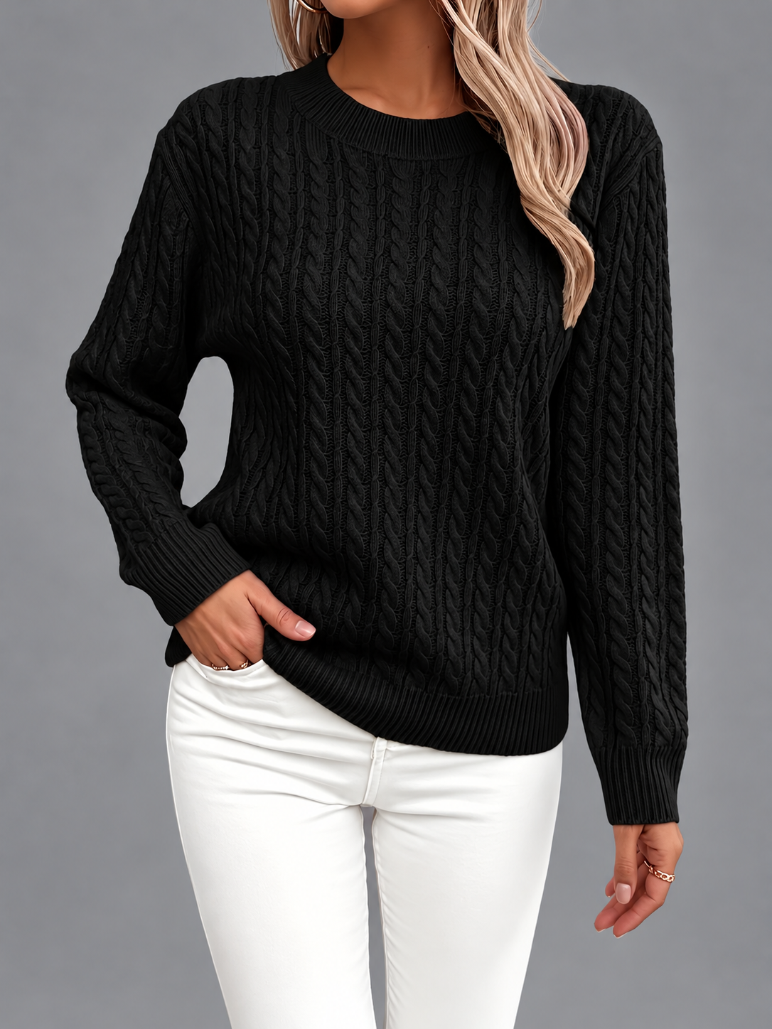 Lynn | Cable Knit Crew Neck Sweater