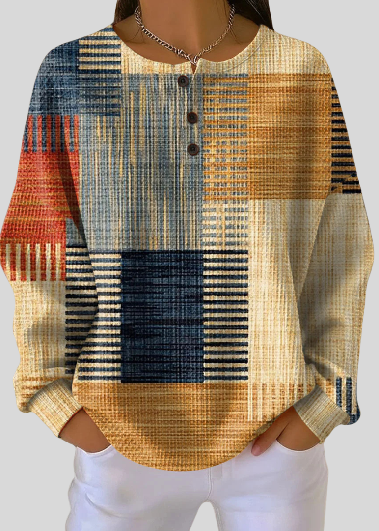 Saffron | Patchwork Print Waffle-Knit Sweatshirt