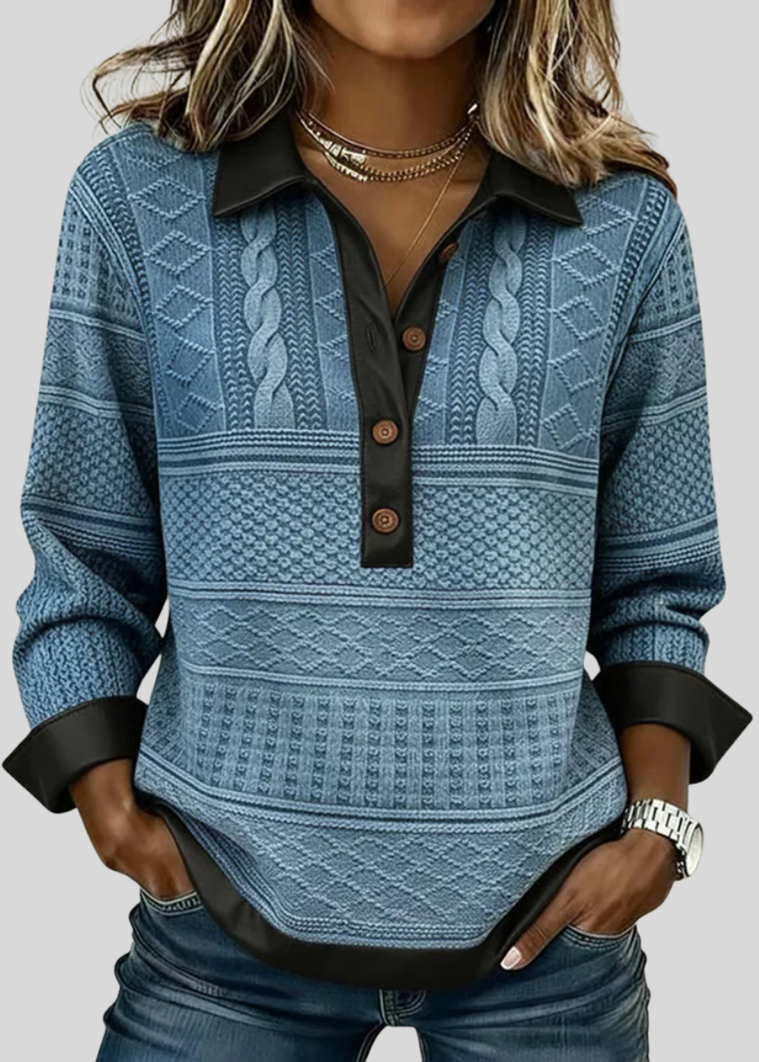 Vivian | Collared Sweatshirt with Button Placket