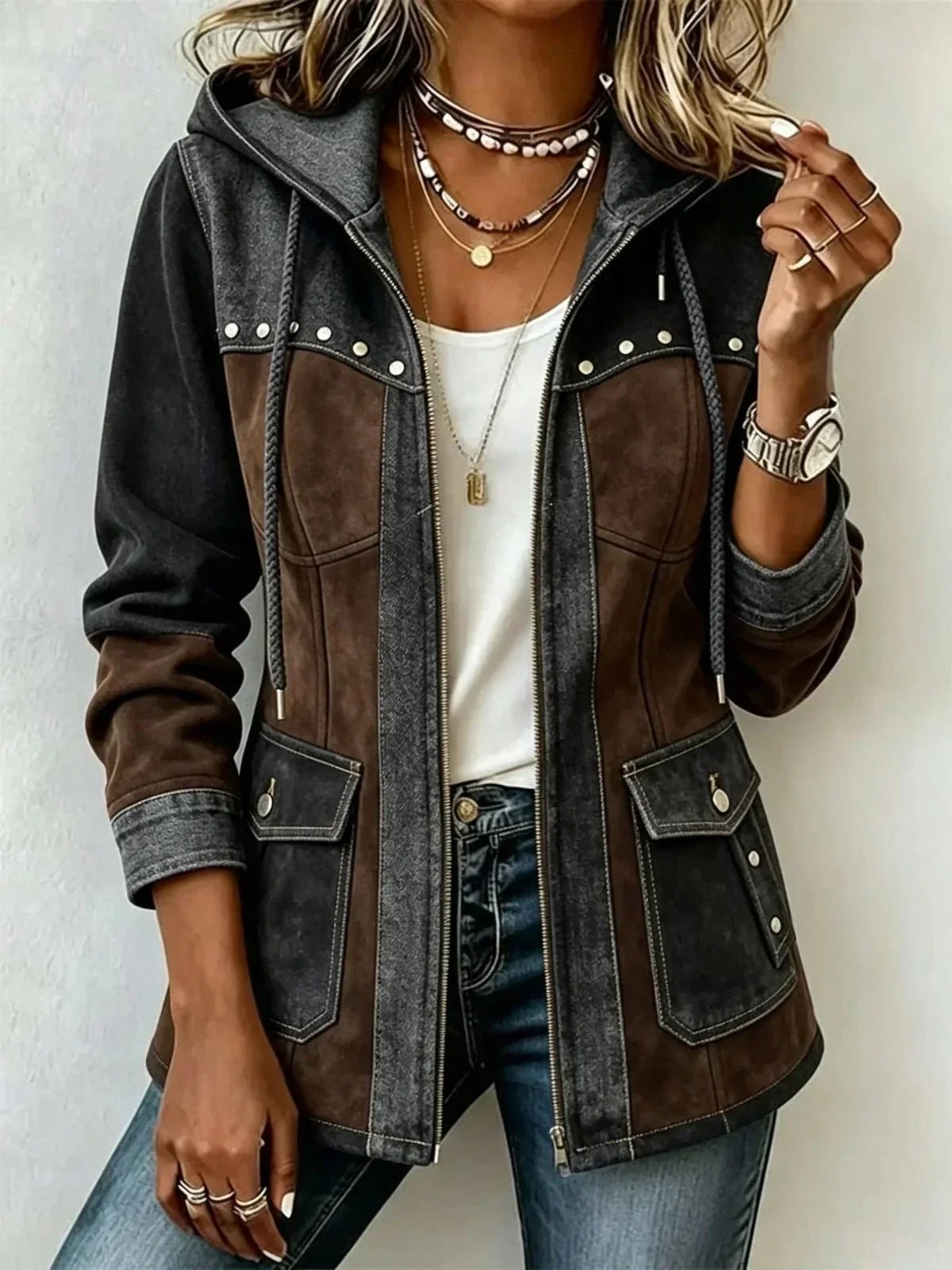 Hester | Hooded Two-Tone Autumn Jacket