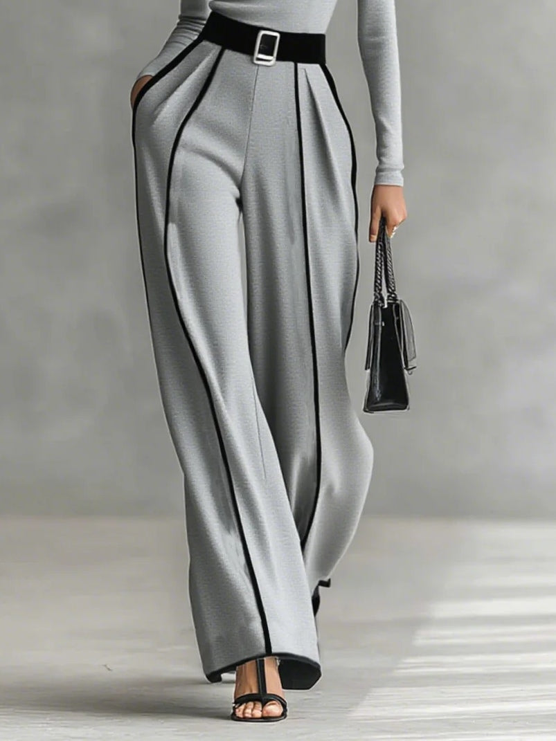 Angela | Contrast-Trim Wide-Leg Trouser Set