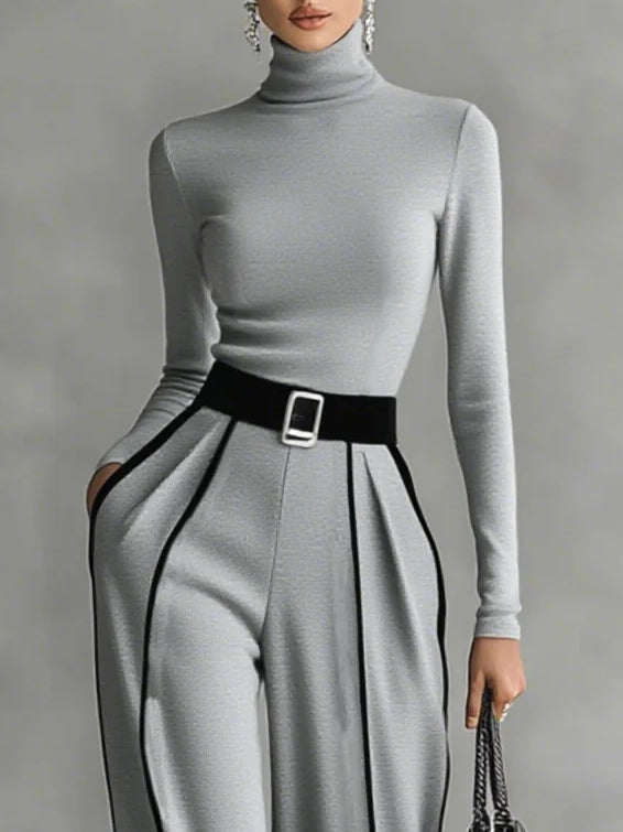 Angela | Contrast-Trim Wide-Leg Trouser Set