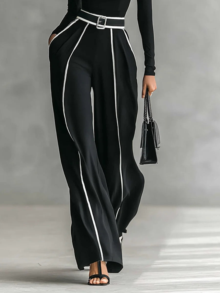 Angela | Contrast-Trim Wide-Leg Trouser Set