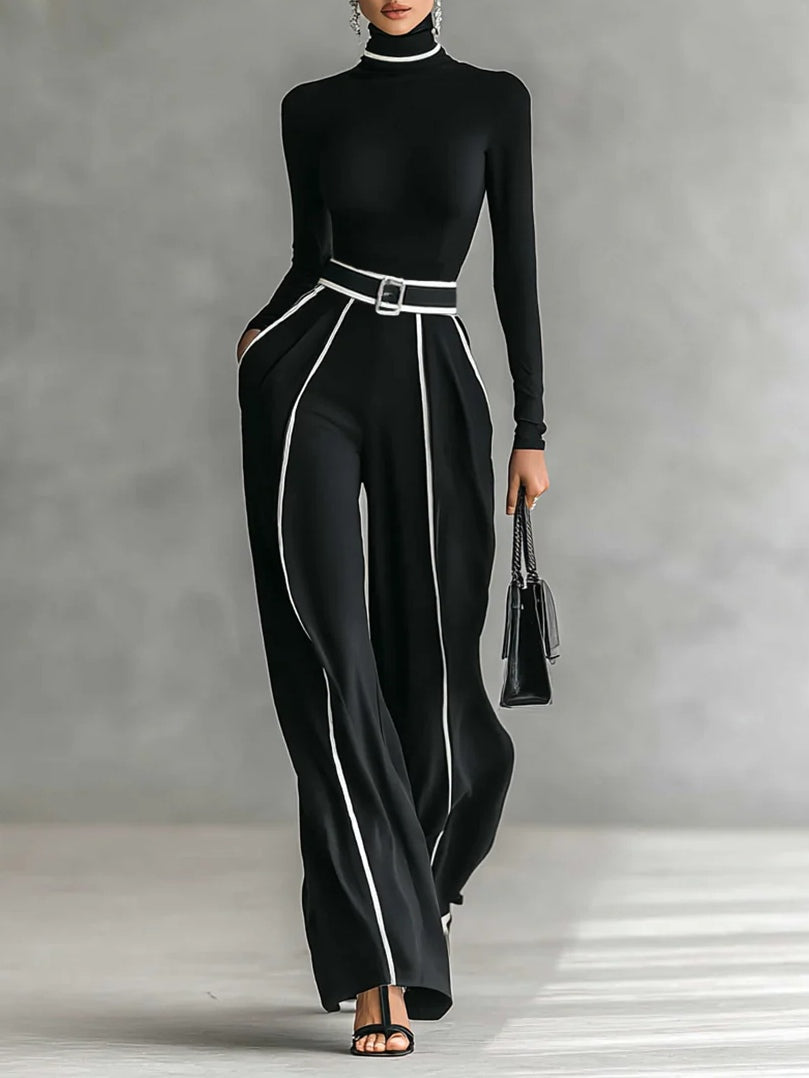 Angela | Contrast-Trim Wide-Leg Trouser Set