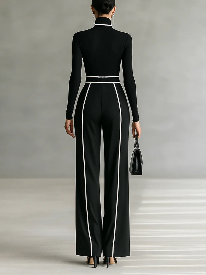 Angela | Contrast-Trim Wide-Leg Trouser Set